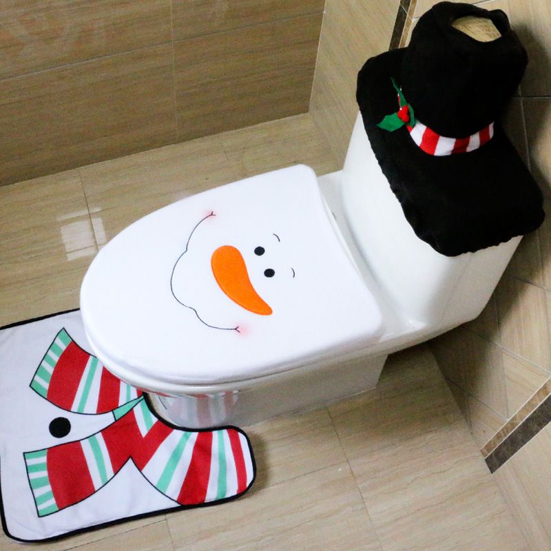 3Pcs Happy Santa Snowman Bathroom Toilet Seat Cover