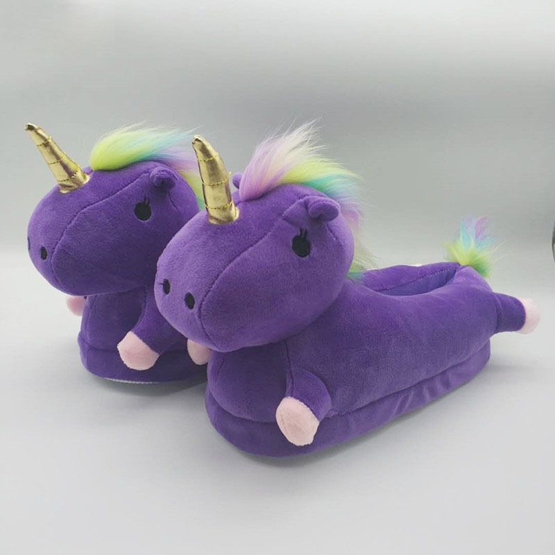 3D Light Up LED Unicorn Slippers Lovely Fluffy Soft Plush ...